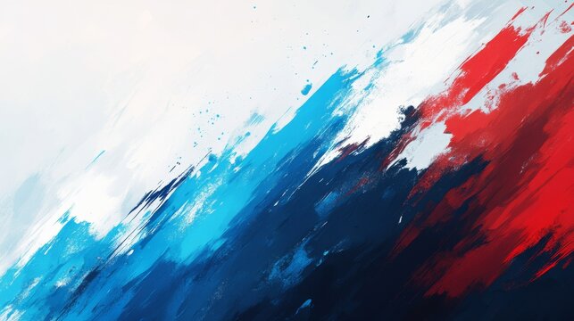 A powerful abstract background with aggressive brush strokes, blending blue, white, and red colors