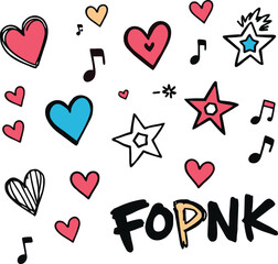 Whimsical Punk Doodle Icons Heart, Star, and others
