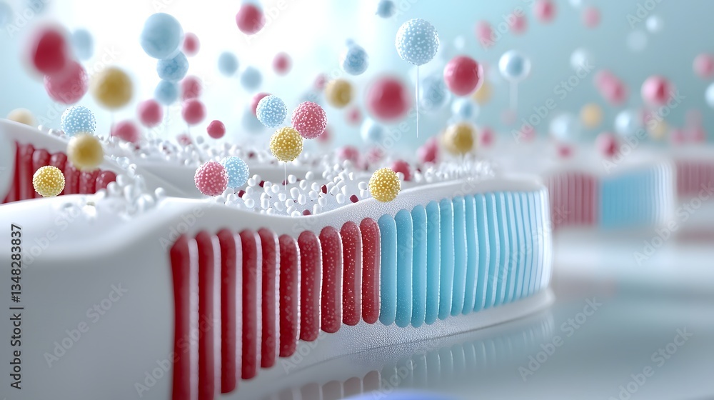 Aufkleber Colorful dynamic image depicting the abstract microscopic process of fat breakdown and release of energy during the metabolic process of lipolysis