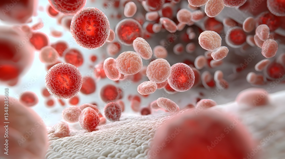 Aufkleber Detailed digital rendering of microscopic brown fat cells engaged in the process of metabolizing and converting energy within a biological context