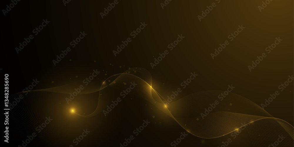 Poster vector abstract motion of curve lines, light shiny, glow effect. illustration design. bright gold wa