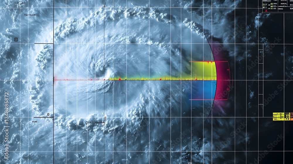 Aufkleber Detailed weather radar image showing the complex structure and intensity of a major storm system with color coded data providing insights into precipitation wind patterns