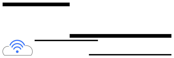 Minimal cloud icon with wireless signal emitting upward, showcasing data access, hosting, and remote storage. Ideal for tech, digital communication, networking, backup cloud adoption IoT. Flat