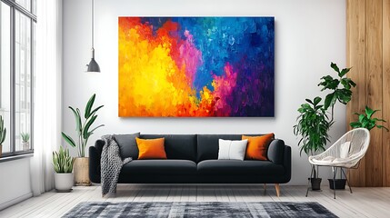 Colorful abstract painting in modern living room. Possible use Home decor