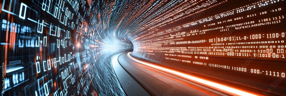 Fototapete Futuristic abstract background featuring a dynamic vortex of digital code data and communication signals flowing in a mesmerizing swirl of technology and connectivity