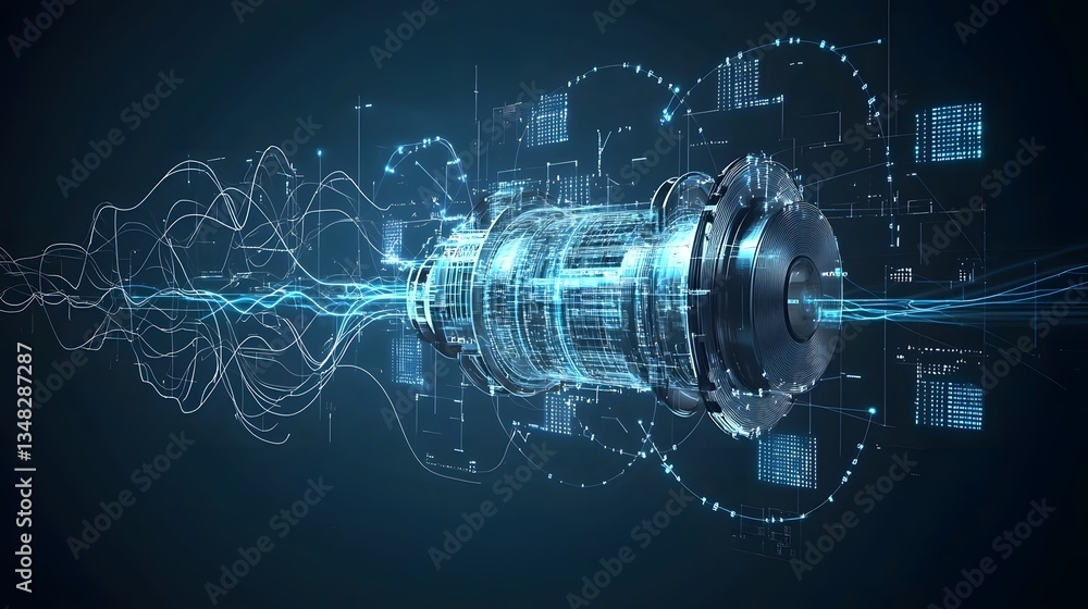 Aufkleber futuristic abstract visualization of an electric motor surrounded by digital lines electrical circui