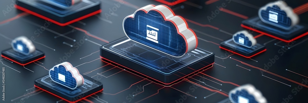 Poster futuristic digital landscape showcasing cloud computing infrastructure and seamless network connecti