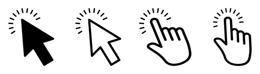 Hand click icon set. Computer mouse click cursor arrow icons use for web and website. Hand cursor icon, Touch screen symbol, pointer sign and symbol.