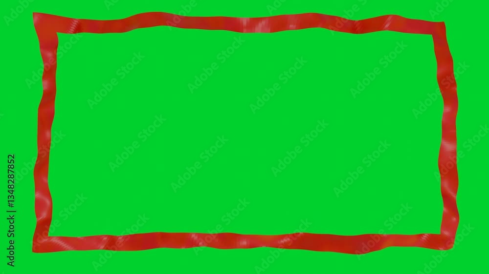 Poster animated frame of red deforming tape on green background. 3d render looped animation