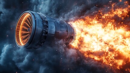 Fiery Jet Engine Thrust in Space: A Digital Art Masterpiece