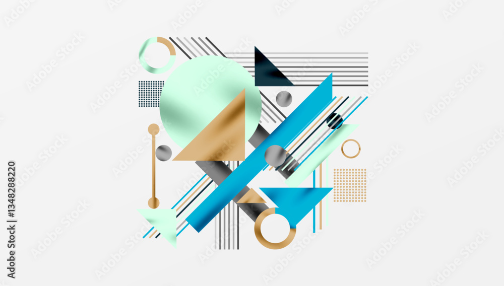 Poster circles, triangles, squares, rings and lines with shadow effect