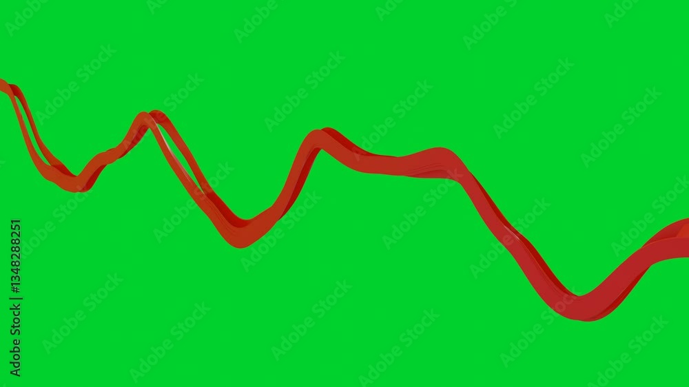 Poster smooth red deforming ribbons move slowly on green background. 3d render looped animation