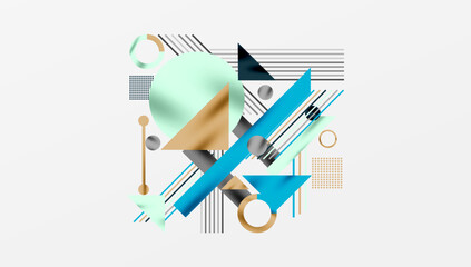 Circles, triangles, squares, rings and lines with shadow effect