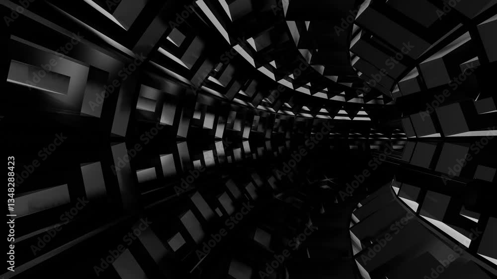 Poster endless movement inside abstract dark round tunnel 3d render looped animation