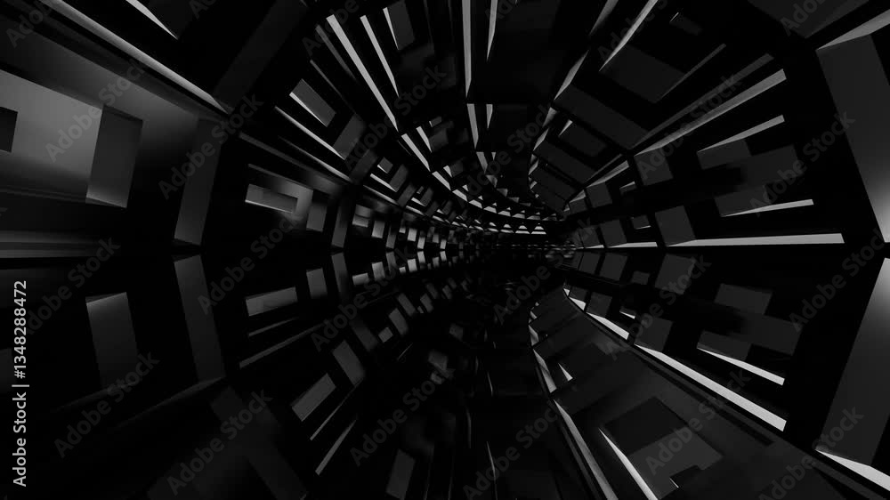 Aufkleber endless movement inside abstract dark round tunnel 3d render looped animation