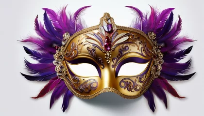 Fototapete luxury venetian masquerade mask isolated on a transparent background elegant gold and purple carnival mask with ornate details colorful feathers and gemstone embellishments © Orion