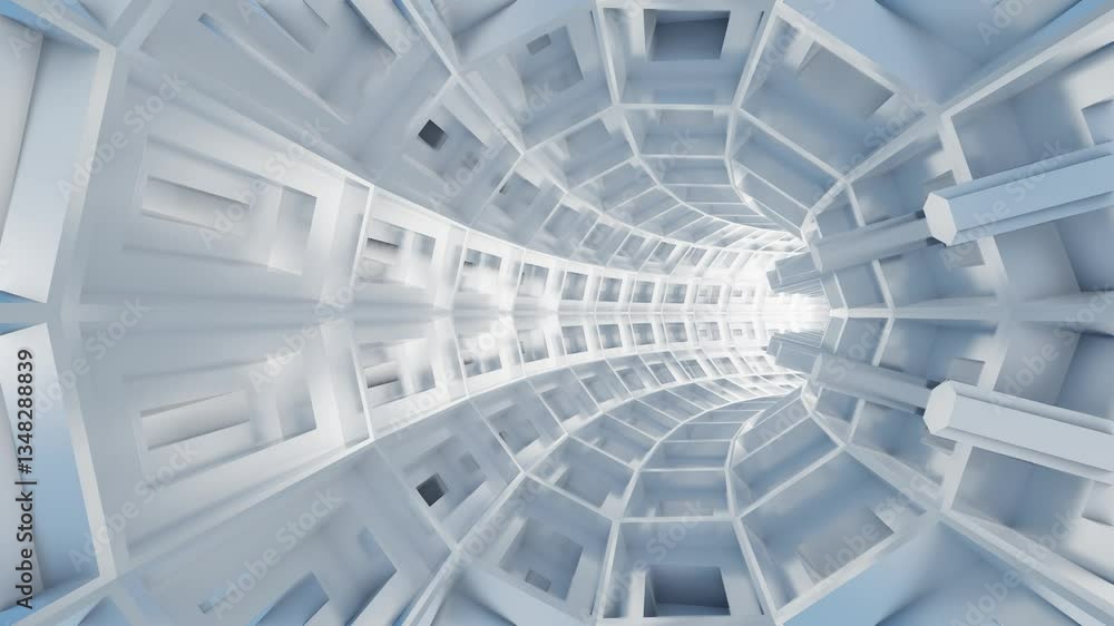 Poster endless movement inside abstract gray tunnel. 3d render looped animation