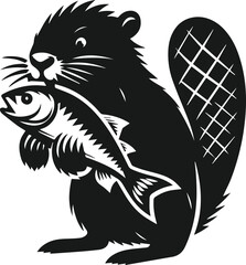 Beaver carrying a fish in its mouth vector