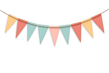 Obraz premium Pastel colored triangular pennants hanging on a string. Party decorations