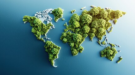 Green World Map: 3D Block Rendering of Lush Green Global Terrain