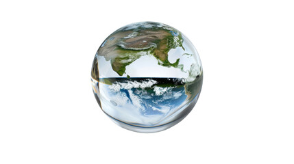 Planet earth contained in glass sphere with transparent background