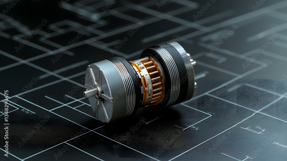 Aufkleber minimalist background showcasing a compact and sleek electric motor used in advanced robotics and au