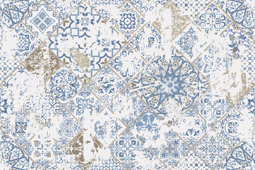 Seamless vintage rug with an effect of attrition. Damask carpet. Hand drawn seamless abstract pattern with eastern motifs. vector illustration