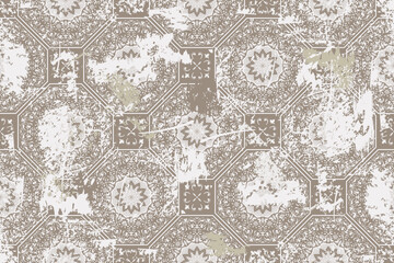 Seamless vintage rug with an effect of attrition. Damask carpet. Hand drawn seamless abstract pattern with eastern motifs. vector illustration