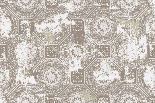 Seamless vintage rug with an effect of attrition. Damask carpet. Hand drawn seamless abstract pattern with eastern motifs. vector illustration