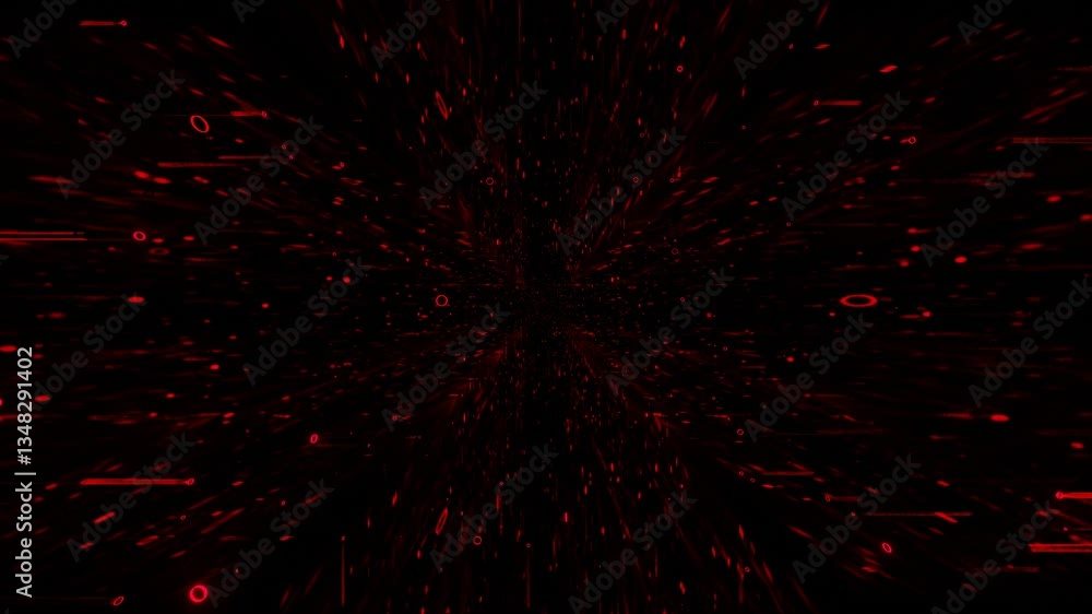 Poster endless forward movement inside a fantastic abstract tunnel with flashing glowing particles. 3d rend