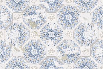 Seamless vintage rug with an effect of attrition. Damask carpet. Hand drawn seamless abstract pattern with eastern motifs. vector illustration