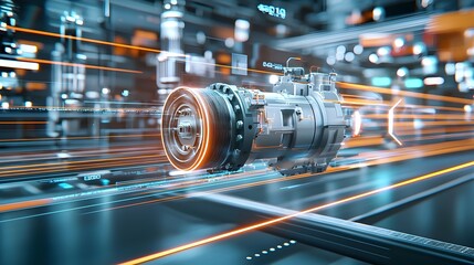Powerful electric motor with a blurred high speed rotation effect symbolizing advanced industrial and performance