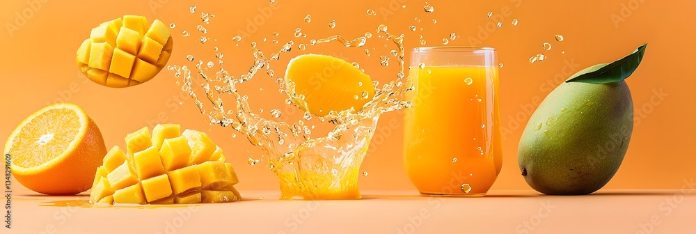 Aufkleber refreshing image showcasing a vibrant splash of freshly squeezed orange juice with slices of ripe ma