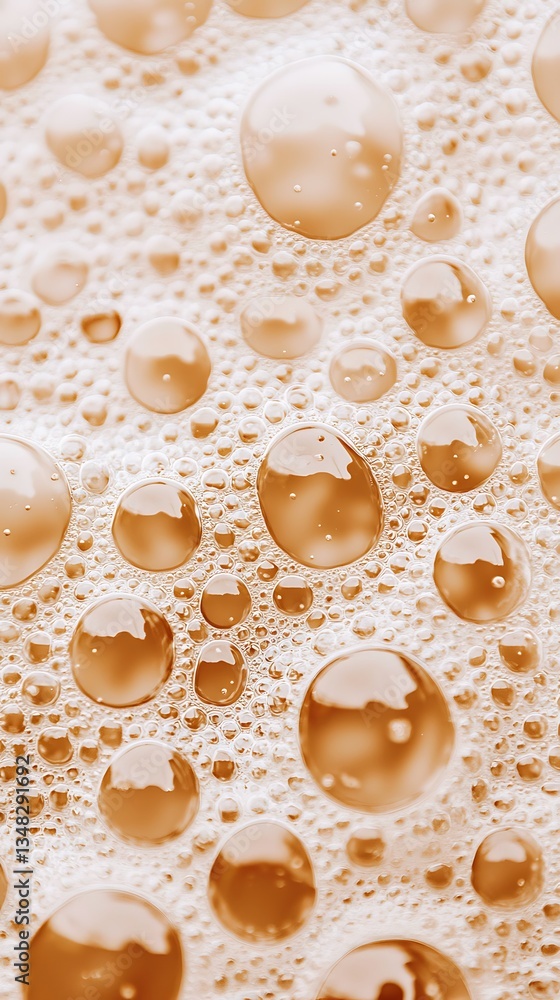 Poster close-up of bubbles in a liquid, showcasing various sizes and a warm amber hue, creating a textured 