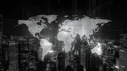 Global Network: A City's Night Lights Reflecting World Connectivity