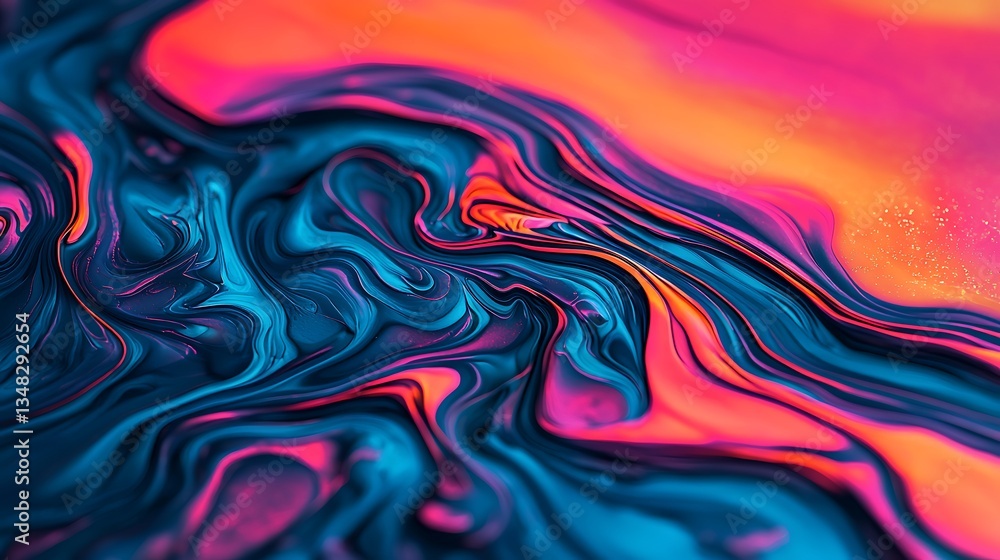 Poster a vibrant abstract image showcasing swirling colors of blue, pink, and orange, creating a mesmerizin