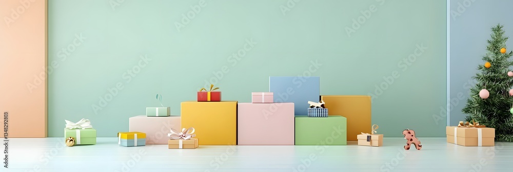 Poster Sleek and modern display of minimalist floating product showcases against a pastel colored backdrop creating a clean and contemporary setting