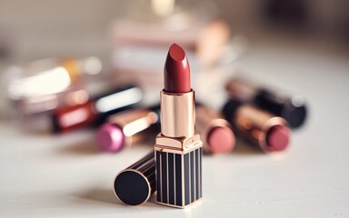 lipstick, Rose lipstick, makeup collection, white table