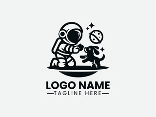 Cute Astronaut Playing with Dog Logo Design, Astronaut and Dog Logo