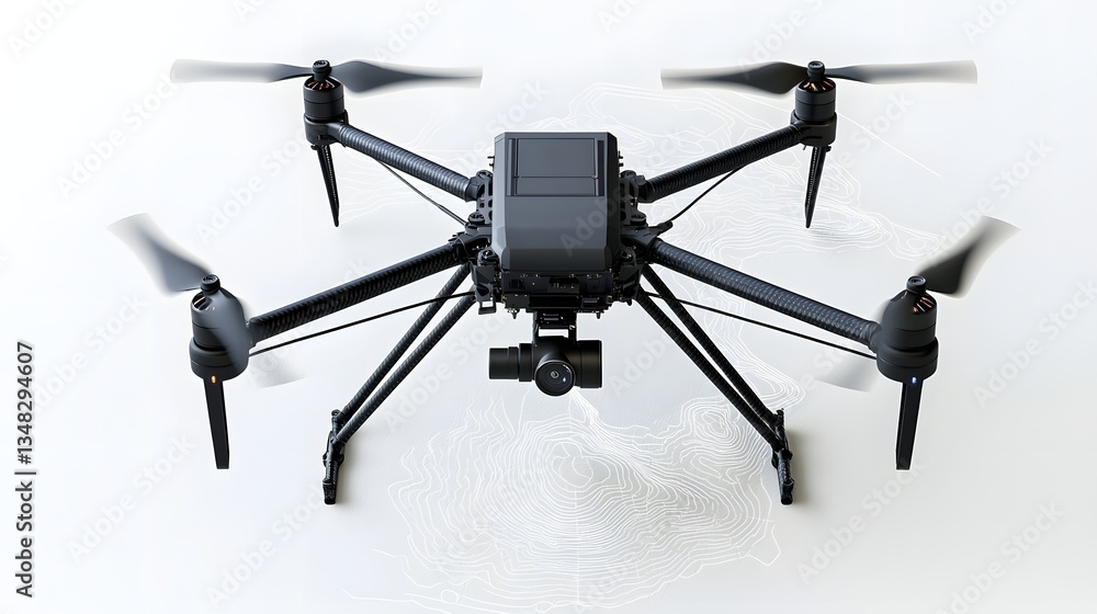 Fototapete Top down view of an advanced drone utilizing Lidar technology to generate detailed 3D terrain maps and elevation data for various applications such as urban planning infrastructure development