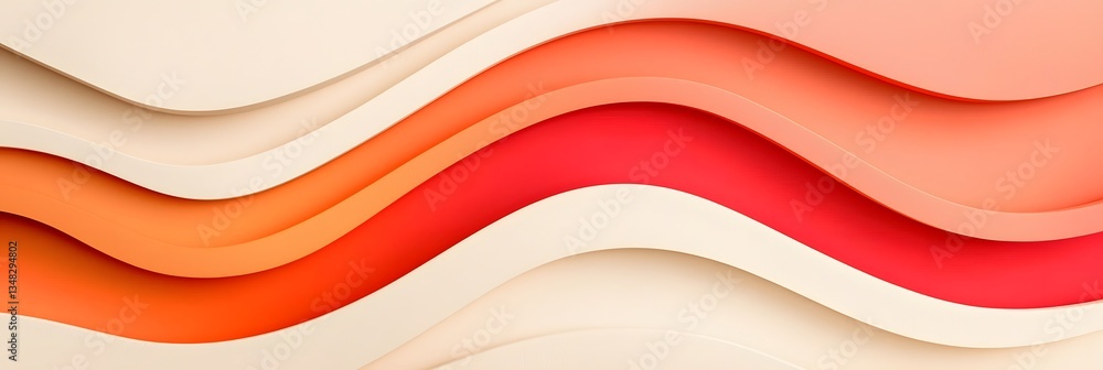 Poster undulating curves of warm vibrant gradients in shades of orange and red form a dynamic eye catching 
