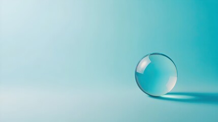Crystal Clear Sphere on Soft Blue Background with Gentle Shadow