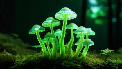 ghost mushrooms illuminating green light