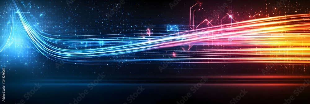 Aufkleber vibrant luminous neon fiber optic cables streaking and weaving through a captivating dark cosmic bac