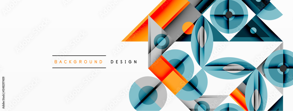 Aufkleber Geometric abstract composition with intersecting shapes, circles, triangles, and gradients, blending vibrant colors and dynamic contrasts to create a modern, futuristic visual design