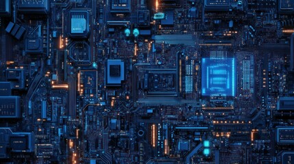Fototapeta premium Complex Circuit Board; Futuristic Tech; Integrated Components; High-Tech Design; Image for Stock Photo