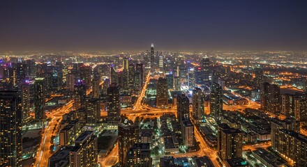 Obraz premium Złoty blask nad miastem nocą 