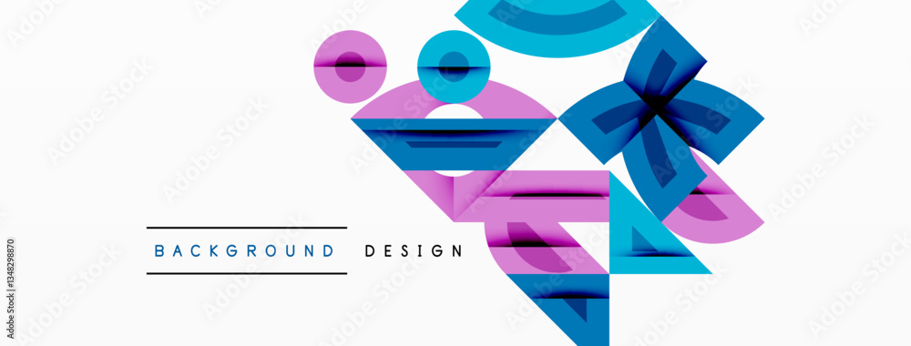 Aufkleber Abstract geometric background with shapes, featuring circular and rounded elements. Bold contrast, smooth gradients, dynamic composition, futuristic style