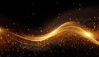 cosmic golden dust wave shimmering particles celestial energy flow interstellar nebula glowing space phenomenon ethereal light streaks dark starry background