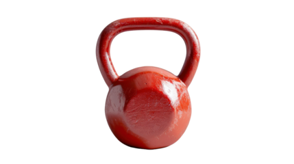 Red kettlebell weight lifting equipment on transparent background